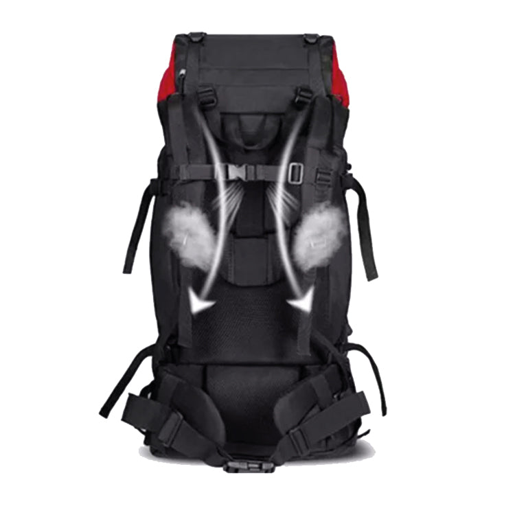 große Wanderrucksack, Trekkingrucksack 80L, Großes Fassungsvermögen, maximalen Tragekomfort, Interner ALU- Rahmen, Wasser abweisend, Wasserdicht, Integrierter Regenüberzug, Farbe: dunkelblau, hellblau, rot, schwarz. 7-Stufen-Anpassung für eine Vielzahl von Körpergrößen für Männer, Frauen und Jugendliche.