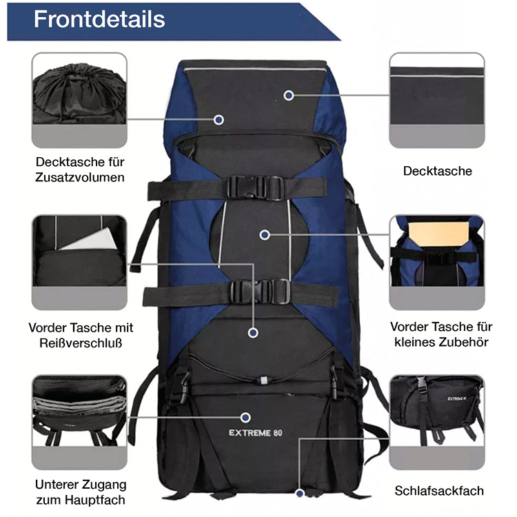 Komfortabler und robuster Trekkingrucksack für lange Wanderungen

Der Drachenrippe 80L Trekkingrucksack von JC.OUTDOOR ist der ideale Rucksack für mehrtägige Wanderungen. Mit seinem großzügigen Volumen von 80 Litern bietet er ausreichend Platz für Kleidung, Ausrüstung und Proviant. Dieser Trekkingrucksack ist nicht nur geräumig, sondern auch ergonomisch gestaltet, um maximalen Komfort auf langen Strecken zu gewährleisten. Dank der hochwertigen Materialien und des robusten Designs ist dieser Exkursionsrucksa