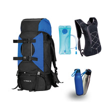 Lade das Bild in den Galerie-Viewer,  Camping Wanderrucksack 80L (schwarz/hellblau), trekkingrucksack, wanderrucksack80l, groß, trinkrucksack, bike rinkrucksack, schwarz, edelstahl trinkflasch, Camping Edelstahl - Brotzeitflasche 
