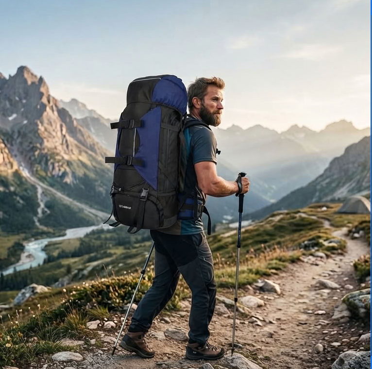 Trekking Rucksack 80L ergonomisches Drachenrippen-Design (dunkelblau)
