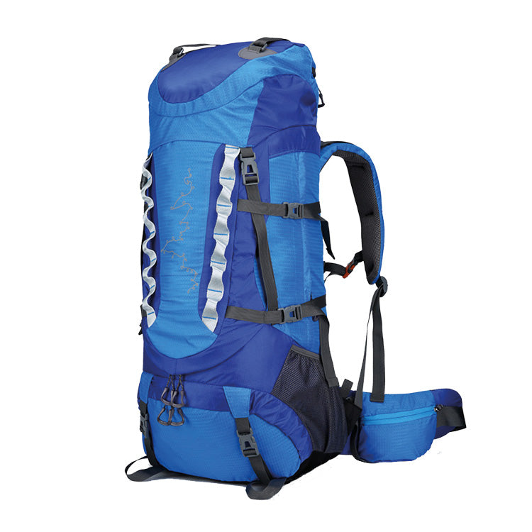 Trekkingrucksack, Wanderrucksack,  solides Qualitätsprodukt, wasserdicht, 60 Liter Volumen, groß, leicht, gepolsterte Trage- und Rückensystem, angenehmen Tragekomfort, blau, für Herren und Damen