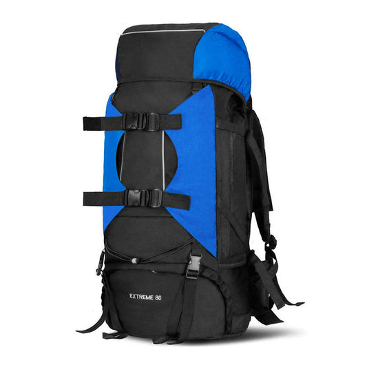 große Wanderrucksack, Trekkingrucksack 80L, Großes Fassungsvermögen,  maximalen Tragekomfort, Interner ALU- Rahmen, Atmungsaktive Polster, Wasser abweisend, Wasserdicht, Integrierter Regenüberzug, Farbe: dunkelblau, hellblau, rot, schwarz. 7-Stufen-Anpassung für eine Vielzahl von Körpergrößen für Männer, Frauen und Jugendliche